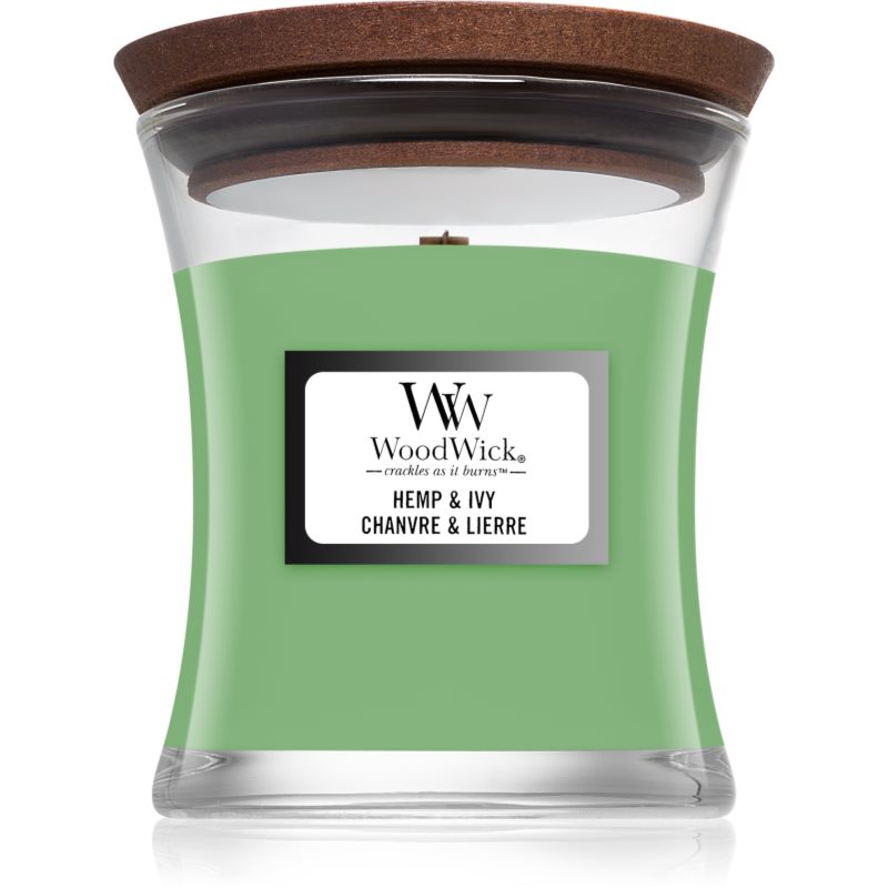 Woodwick Hemp & Ivy vonná svíčka s dřevěným knotem 85 g