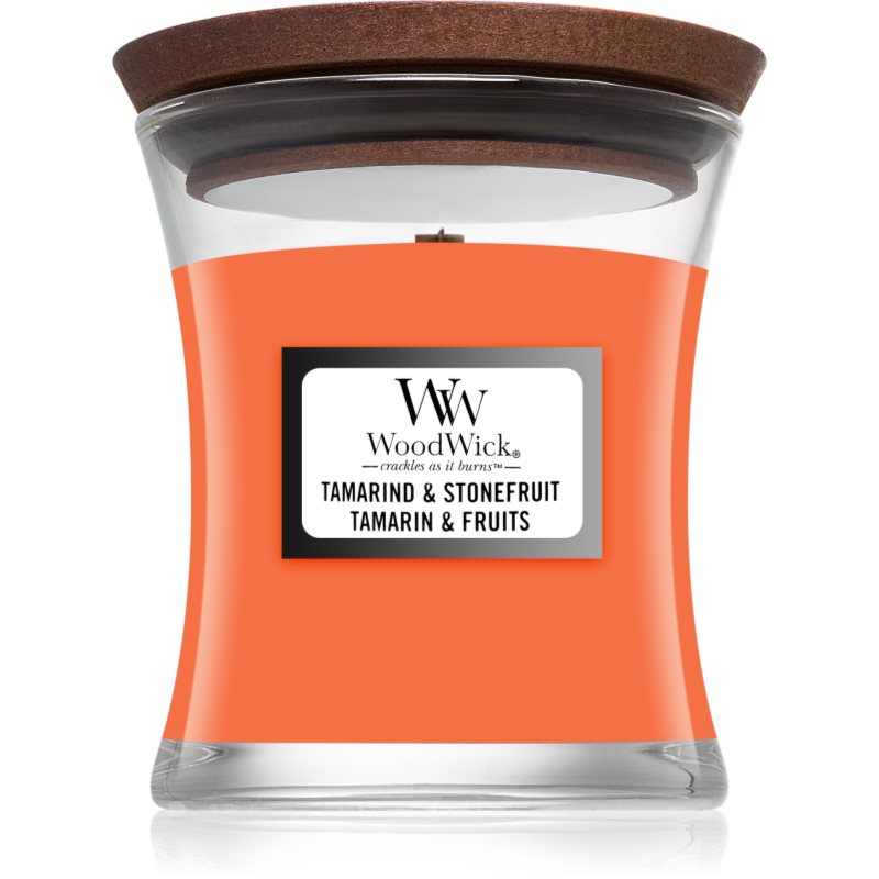 Woodwick Tamarind & Stonefruit vonná svíčka s dřevěným knotem 85 g