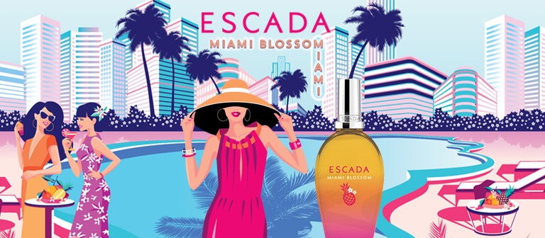 Kit Voyage Escada Miami Blossom – Coussin Cervical Et Masque – Neuf