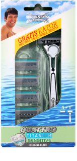 Wilkinson Sword Quattro Titanium Sensitive máquina de depilar + refil de lâminas 4 pçs