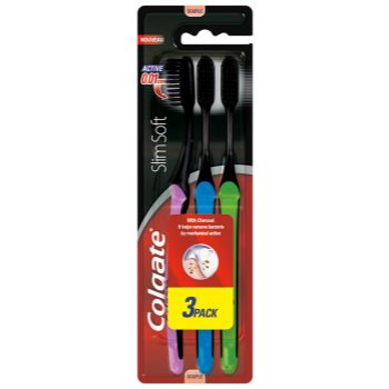 Colgate slim soft active periuțe de dinți moi cu cărbune activ 3 pc