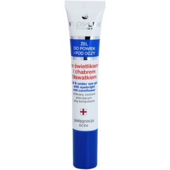 Floslek pharma eye care gel pentru jurul ochilor cu un luminator și albastrele