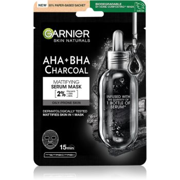 Garnier skin naturals pure charcoal mască textilă neagră, cu extract din alge marine