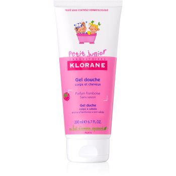 Klorane Junior sprchový gel na tělo a vlasy s vůní malin 200 ml