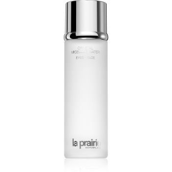 La prairie crystal micelar water apa de fata cu particule micele pe fata si ochi