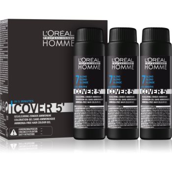 Fotografie L’Oréal Professionnel Homme Cover 5' tónovací barva na vlasy 3 ks odstín 7 Blond 3x50 ml