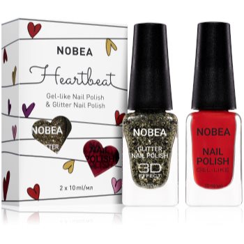 Nobea heartbeat set de lacuri de unghii colorate și strălucitoare festive red culoare