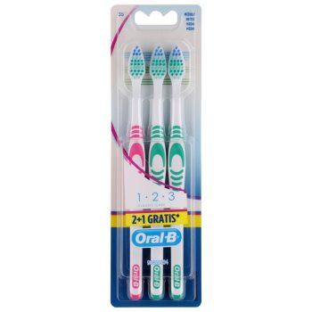 

Oral B 1-2-3 Classic CareClassic Care зубні щіточки medium 3 шт Pink & Green & Green