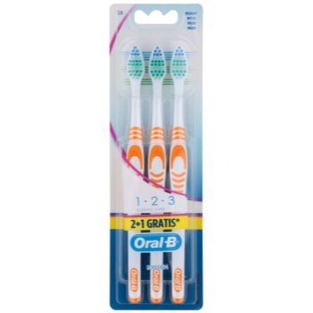 

Oral B 1-2-3 Classic CareClassic Care зубні щіточки medium 3 шт Orange & Orange & Orange