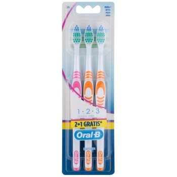 

Oral B 1-2-3 Classic CareClassic Care зубні щіточки medium 3 шт Pink & Orange & Orange