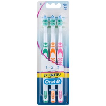 

Oral B 1-2-3 Classic CareClassic Care зубні щіточки medium 3 шт Green & Orange & Pink