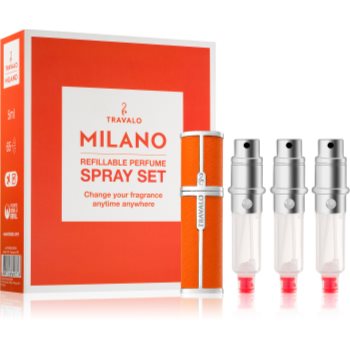 Travalo Milano dárková sada IV. Orange plnitelný rozprašovač parfémů 3 x 5 ml