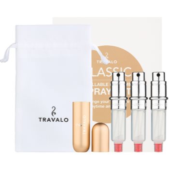 Travalo Classic HD dárková sada Gold plnitelný rozprašovač parfémů 3 x 5 ml + obal na plnitelný rozprašovač parfémů
