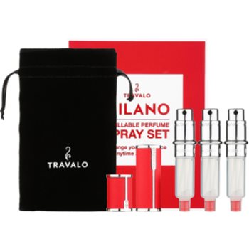 Travalo Milano dárková sada I. Red plnitelný rozprašovač parfémů 3 x 5 ml