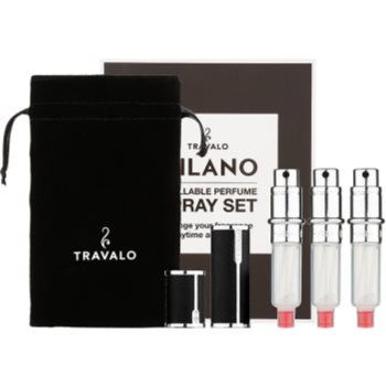 Travalo Milano dárková sada III. Black plnitelný rozprašovač parfémů 3 x 5 ml