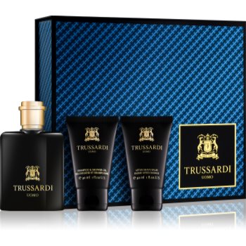

Trussardi Uomo подарунковий набір IV. Туалетна вода 50 ml + шампунь та гель для душу 30 ml + Бальзам після гоління 30 ml