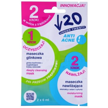 

Under Twenty ANTI! ACNE очищаюча та зволожуюча маска для проблемної шкіри 2 x 6 мл