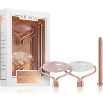 Zoë ayla luxurious rose & clear quartz roller rulou de masaj (facial) + capete de schimb