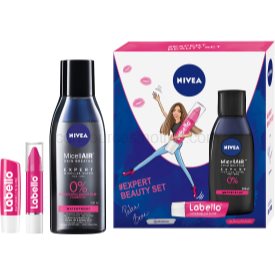 Obrázok Nivea MicellAIR Expert Waterproof pre ženy dvojfázová micelárna voda 200 ml + balzam na pery v ceruzke Labello 3 g Hot Pink + balzam na pery Labello 4,8 g Watermelon Shine