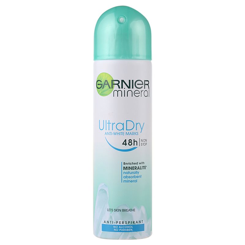 Garnier Mineral Ultra Dry, desodorante en spray antimanchas blancas